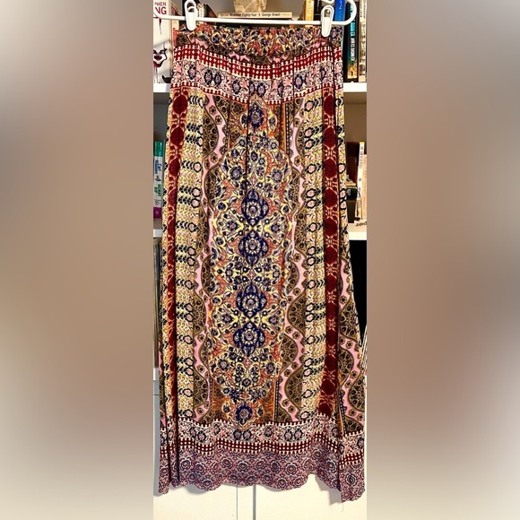 Francesca’s Blue Rain Boho Maxi Skirt Size M–Multicolor Paisley Print Side Slits - Picture 3 of 7